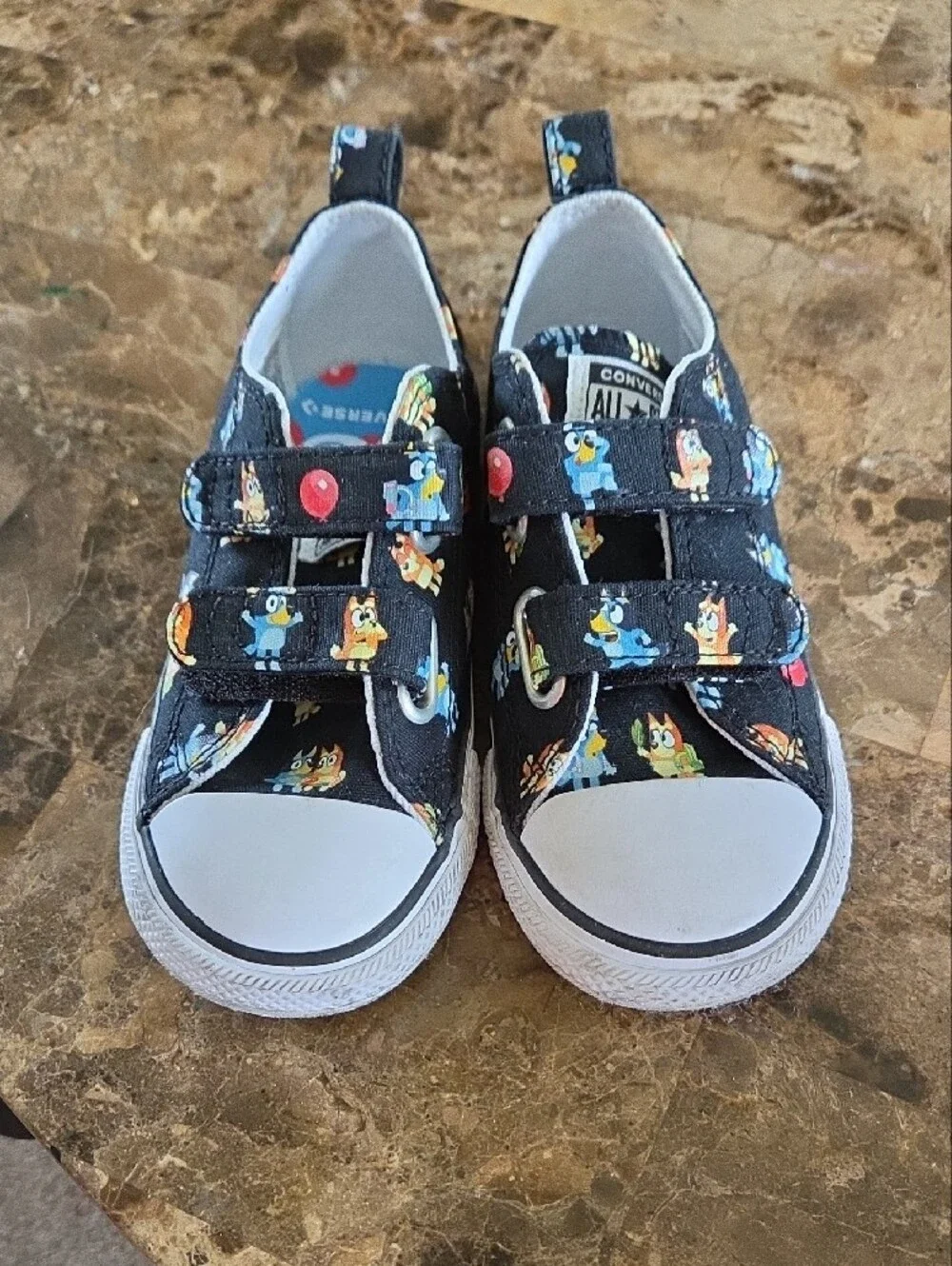 Converse Kids Black Bluey Print Velcro Sneakers with White Toe